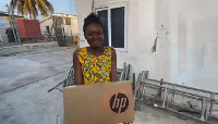 A beneficiary sharing how important the laptop is to her education