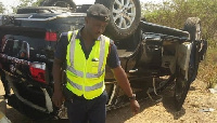 The vehicle which was part of the convoy journeying to Tamale somersaulted