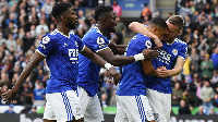 Amartey (second left) joins his mates to celebrate