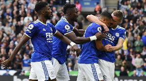 Ghana defender Daniel Amartey and his teammates celebrating his goal