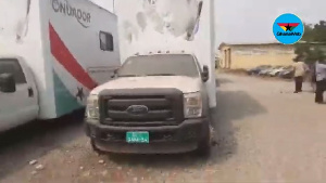 The vans are parked at the Korle Bu Teaching Hospital