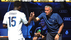 Former Real Madrid coach Jose Mourinho and midfielder Micheal Essien