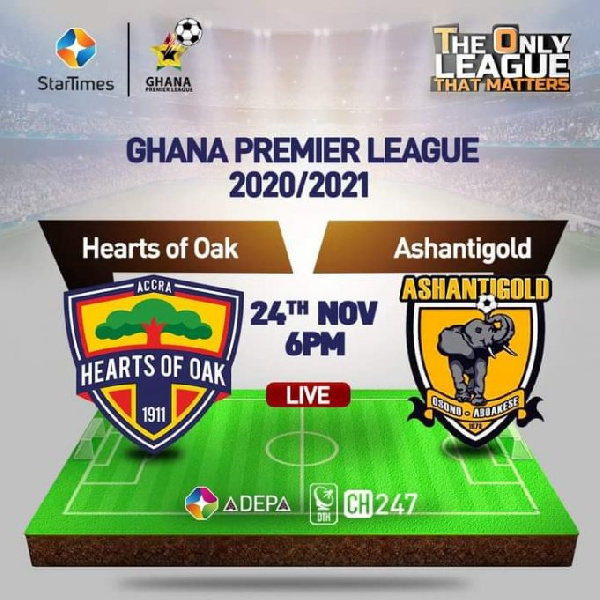 Accra Hearts of Oak will host Ashantigold on matchday two at the Accra Sports Stadium today