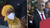 Samia Suluhu (left) plus former president John Magufuli