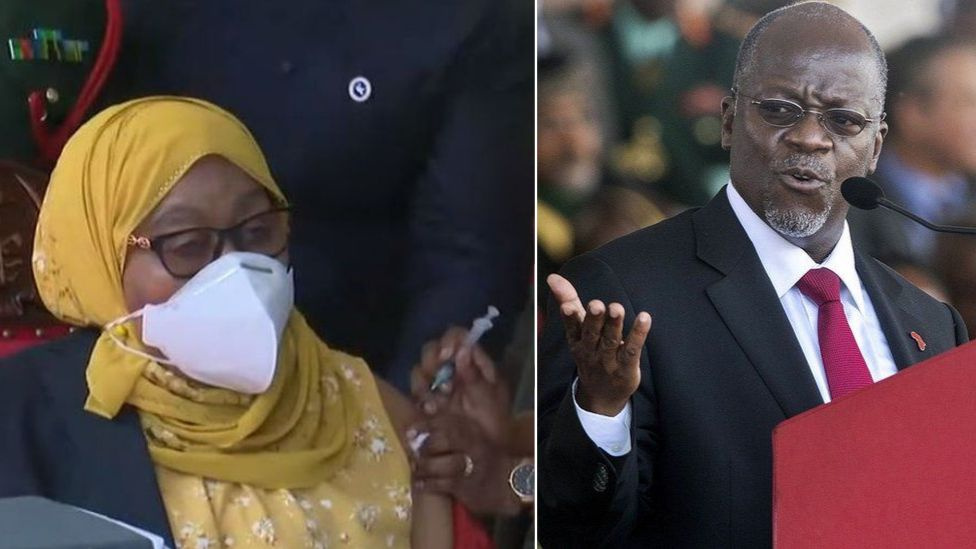 Samia Suluhu (left) plus former president John Magufuli