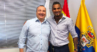 UD Las Palmas President, Miguel Angel Ramirez with Kevin Prince Boateng