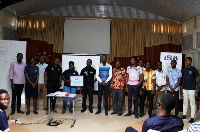 Mr. Israel (middle) and resource persons in a pose with leadership of VVU Computer science students