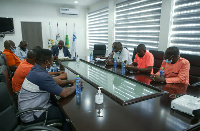 Kurt Okraku with the members of the National Sports Callers Association of Ghana