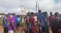 Resident of Santasi Apire during the street protest against deplorable roads in the area