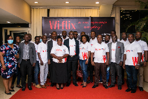 Mr. Samuel Ofori Gyampo COO, Jospong ICT Group and a section of Wi-Flix Team