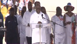 Nana Akufo-Addo delivering his speech at the NPP thanksgiving ceremony on Sunday