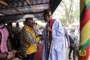 President Akufo-Addo exchanging pleasantries with Sandem-Nab, Nab Azagzuk Azantillow