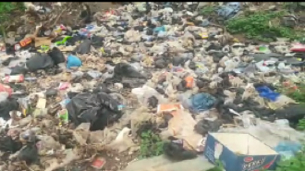 Polythene bags filled with faeces are usually deposited at the dumping site