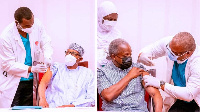 President Buhari (left) and im VP Osinbajo as dem dey receive dia COVID-19 vaccines