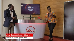 Kobla Nyaletey (left) and Grace Anim-Yeboah interacting with online participants during Absa Busines