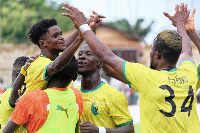 Bibiani Gold Stars players celebrating their goal