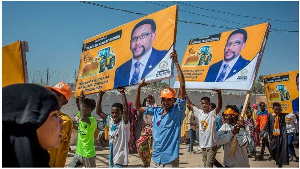 Supporters hold banners of candidates during past campaigns in Somaliland