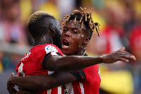 Inaki and Nico Williams celebrate scoring against Rayo Vallencano