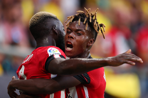 Inaki and Nico Williams celebrate scoring against Rayo Vallencano