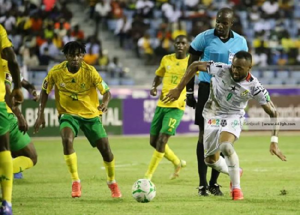 Black Stars forward Jordan Ayew in action against South Africa. Credit 442stock