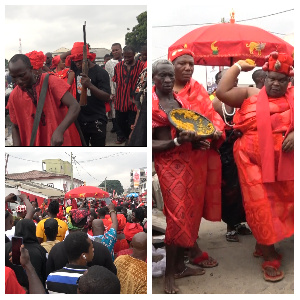 The Gbese Mantse parades the township with other subchiefs to sprinkle the Kpoikpoi