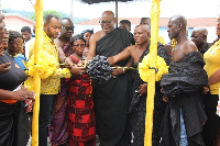 Nana Effah Penamang III, Obomenghene cutting the ribbon of the park paved by MTN Ghana