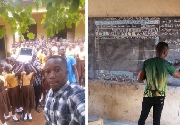 Hottish with his pupils (left) and him in class