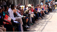 Long queues of job seekers in their hundreds wait to hand in their documents at county hall