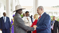 President Museveni shakes hands with Israeli Prime Minister Netanyahu