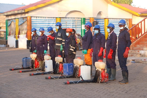 The crew from Zoomlion, disinfected the Bolga Old Market, Paga, Bawku and Navrongo