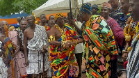 Togbega Addai Kwasi Dzani XIII (3rd from left) in a hand shake with the Speaker