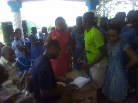 Queenstar Sawyer, MP for Agona East (in a pink dress) with the final year students