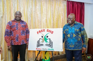 Vice President Mahamudu Bawumia (left) and President Akufo-Addo (right) during Free SHS launch