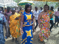 Eastern regional minister Mavis Ama Frimpong touring project sites with the chiefs