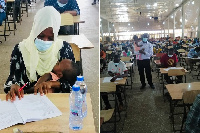 Photo of the suckling mother (left) and an invigilator helping with the baby