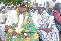 Justice Hope Sedo Djokoto-Gligui (left) is the new Paramount Chief of Amugo-Wego Traditional Area