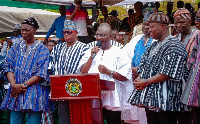 The vice president speaking at the outdoor ceremony of the new Overlord of Gonja