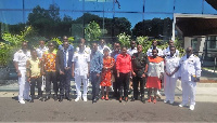 Group photo of ARII, Ghana Navy leadership and Doctors in the Gap