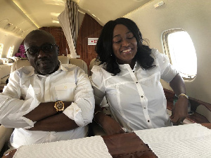 Akwasi Aboagye Atuah with his wife Anna aboard the private jet