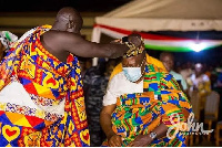 Nana Amponsah Gyan II conferring the chieftaincy title on John Dramani Mahama