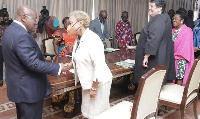 President Nana Addo Dankwa Akufo-Addo shaking hands with head of US delegation