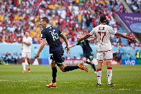 Mitchell Duke celebrating his goal against Tunisia