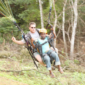 A white man and a boy having fun during Easter