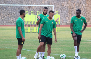 Players of Cameroon's Indomitable Lions during a training session