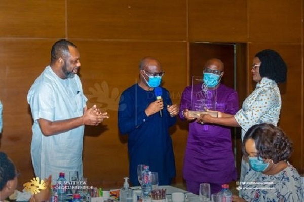 Dr Matthew Opoku Prempeh with the heads of institutions under the Education Ministry