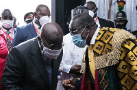 Nana Akufo-Addo confers with Speaker Alban Bagbin after the latter's inauguration