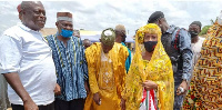 Comfort Doyoe Kudjoe Ghansa cut sod for the building of a six-unit classroom block