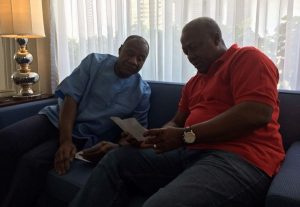 Alhaji Seidu Ahmed Karabache (L) with President Mahama