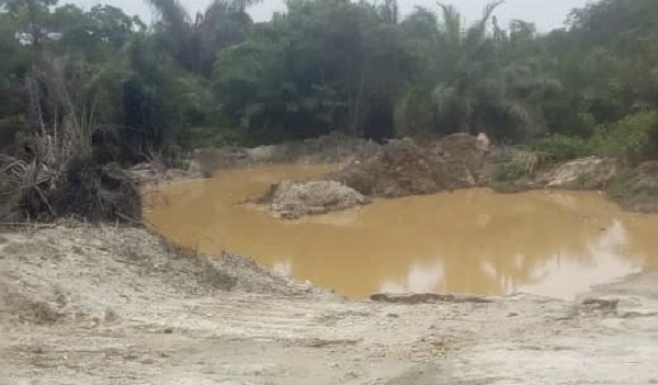 A gully created from sand winning on a farm at Ankaase