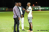 Mustapha Ussif speaking to Black Stars Assistant Coach George Boateng